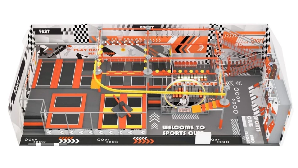 Centro de juegos blandos cubierto con circuito de cuerdas y trampolín